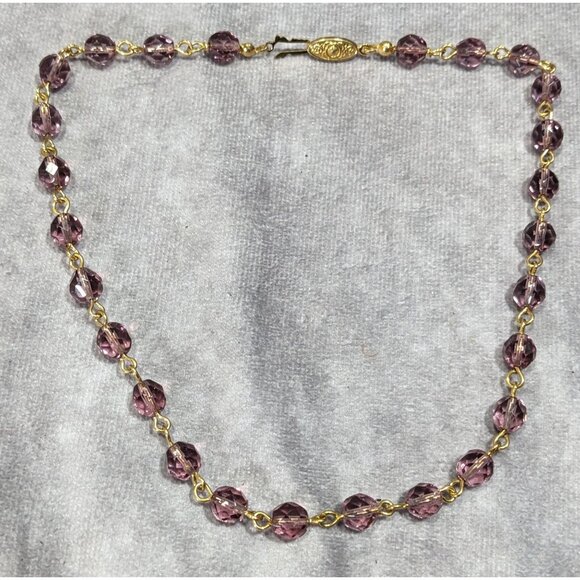 Elegant Regal Purple And Gold Tone Glass Beaded Necklace - Picture 4 of 6